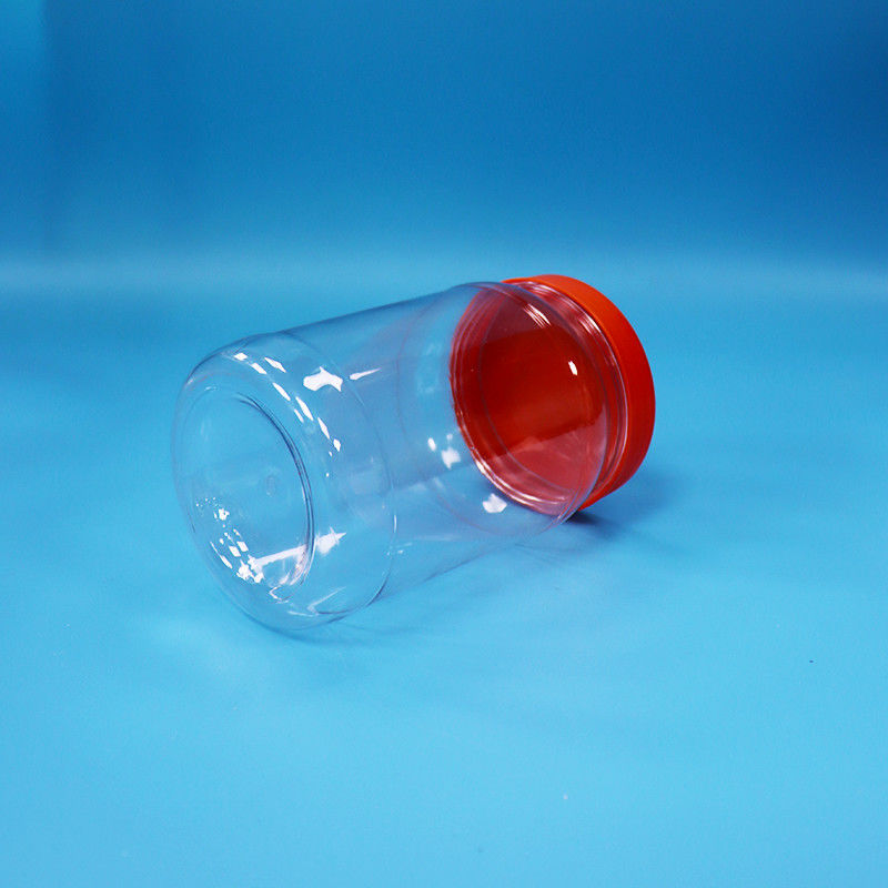 Prodotto plastico PET trasparente Rondino Alimenti Caramelle Biscotti Vaso di imballaggio Colore rosso Capo a vite