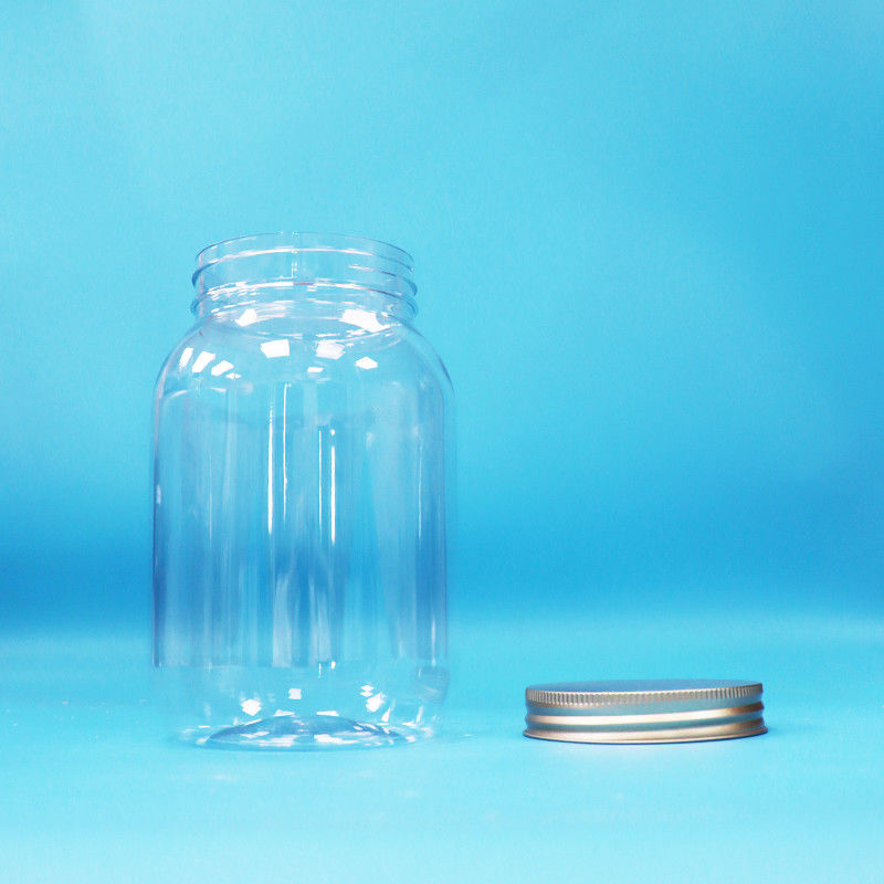 Grado alimentare PET trasparente di plastica vaso rotondo di alluminio a vite tappo piatto per alimenti caramelle noci