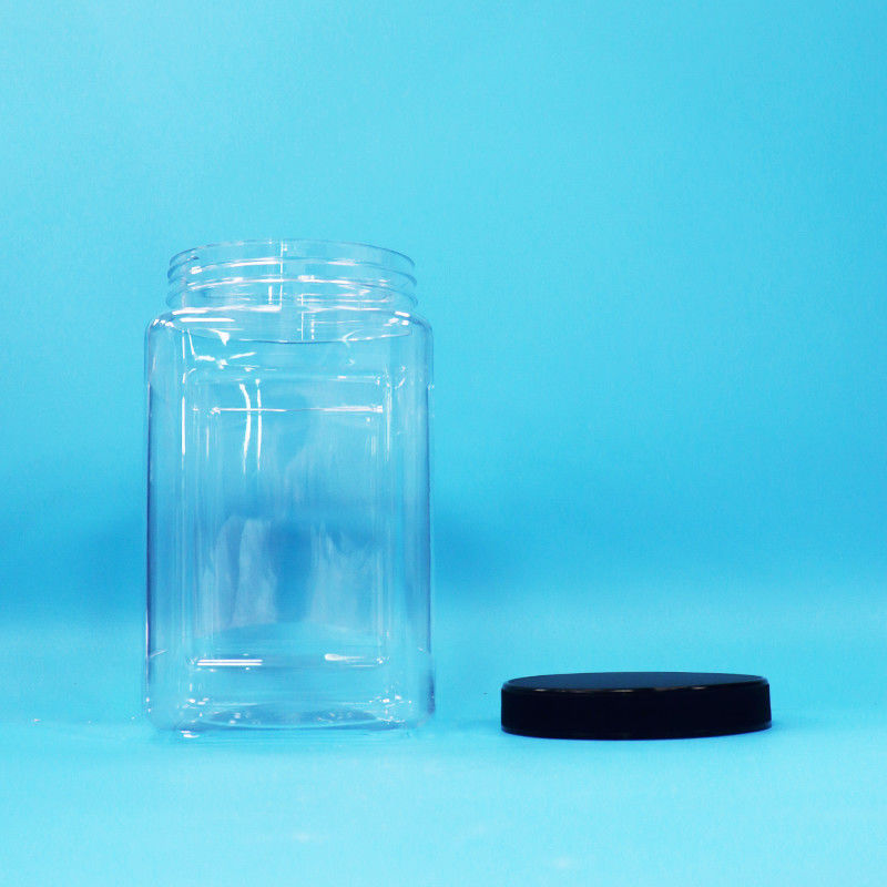 Imballaggio trasparente Boccetti di forma quadrata di plastica PET Nera Copertura per alimenti Caramelle biscotti noodle