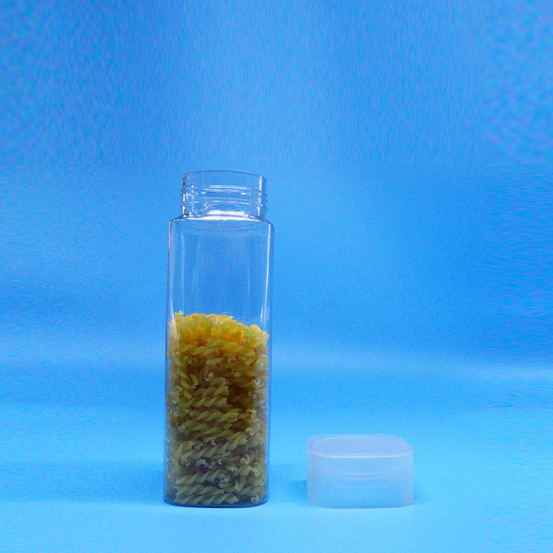 Boccone larghe 600ml Snack Food Candy Barattoli di plastica PET quadrati trasparenti Copri piatti