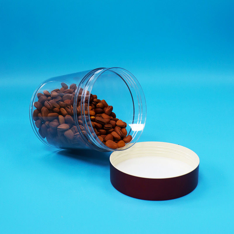 Barattolo di plastica trasparente PET per alimenti con coperchio a vite rosso, senza BPA, per caramelle, biscotti, frutta secca