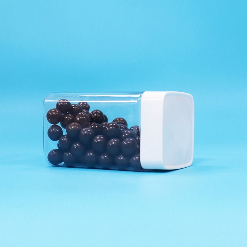 Barattolo quadrato airless bianco con coperchio a vite in plastica PET trasparente per conservazione snack e caramelle