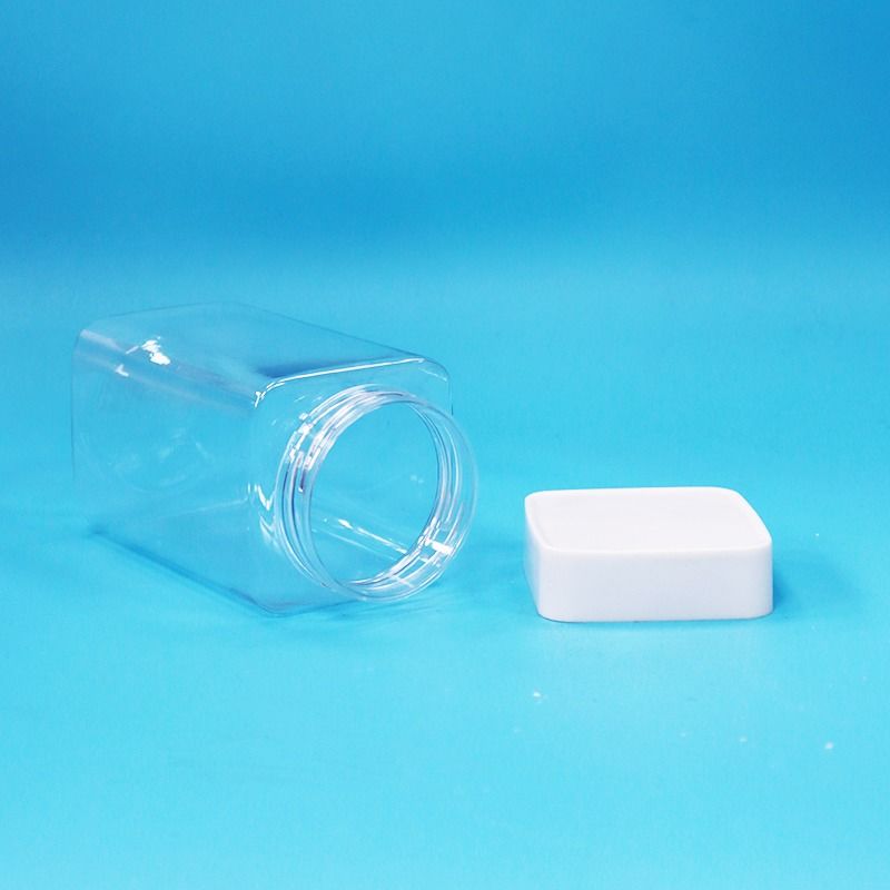 Grado alimentare trasparente quadrato vuoto PET di plastica alimentare dolci biscotti marmellata vaso Copertura bianca