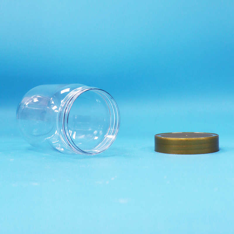 Barattolo di plastica trasparente rotondo cilindrico per lecca-lecca, miele, biscotti, per uso alimentare, con coperchio a vite marrone