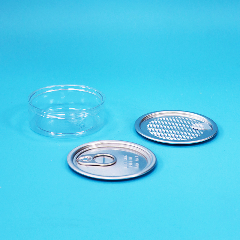 Barattolo rotondo in PET di plastica con coperchio apribile facile in latta per confezionamento di alimenti, caramelle, biscotti e snack