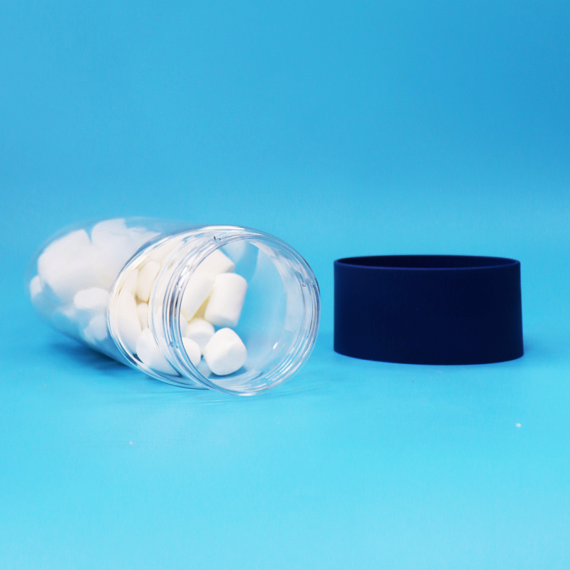 Barattolo trasparente in PET a forma ovale per biscotti, frutta secca e caramelle, con tappo a prova di manomissione