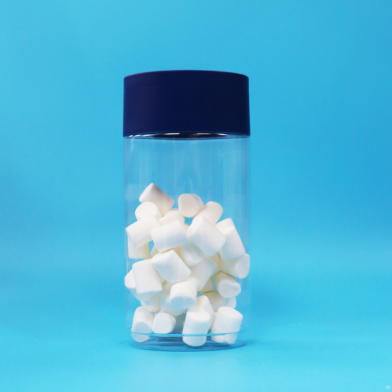 Barattolo trasparente in PET a forma ovale per biscotti, frutta secca e caramelle, con tappo a prova di manomissione