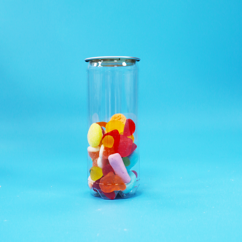 Lattina vuota trasparente in plastica PET per soda e succo di frutta a tenuta stagna per alimenti con coperchio facile da aprire
