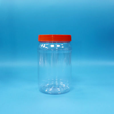 PET trasparente di plastica rotonda cibo caramelle noci vaso di imballaggio rosso colore tappo a vite