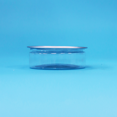 Barattolo rotondo in PET di plastica con coperchio apribile facile in latta per confezionamento di alimenti, caramelle, biscotti e snack