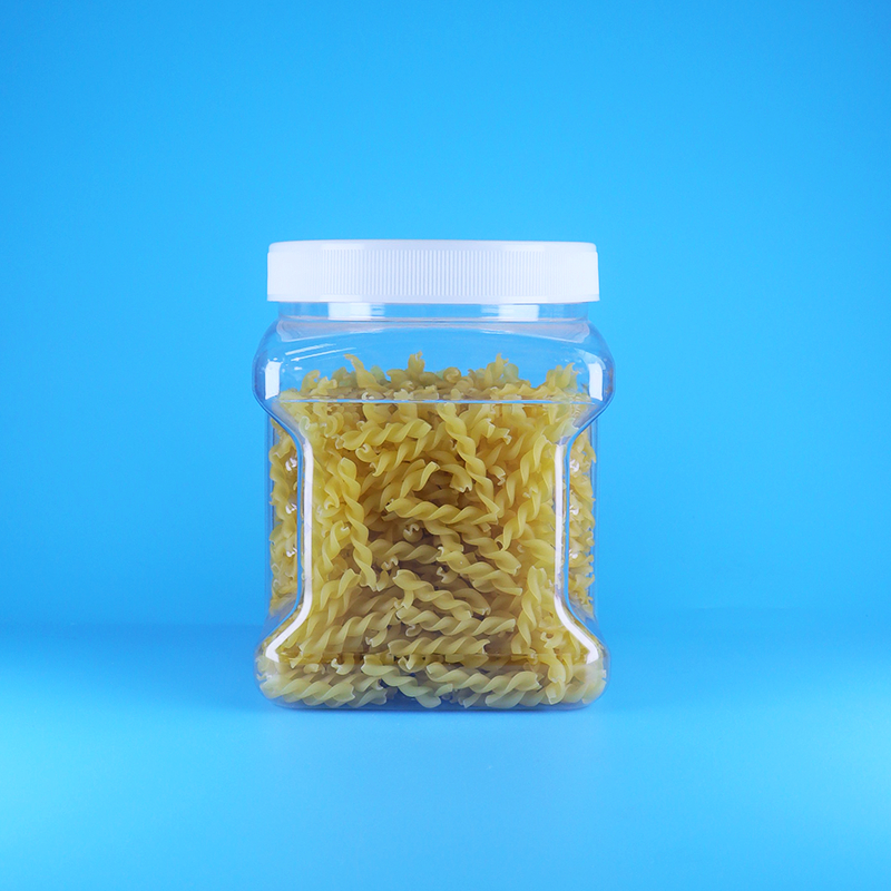 Barattoli in PET trasparente quadrati con coperchio piatto a vite e presa in plastica per biscotti a dita di spugna