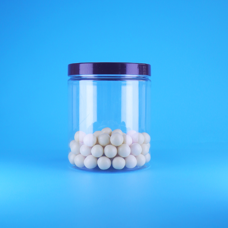 Barattoli rotondi alti trasparenti in plastica PET per alimenti, ermetici, per dolci e cibi secchi, con coperchio piatto a vite