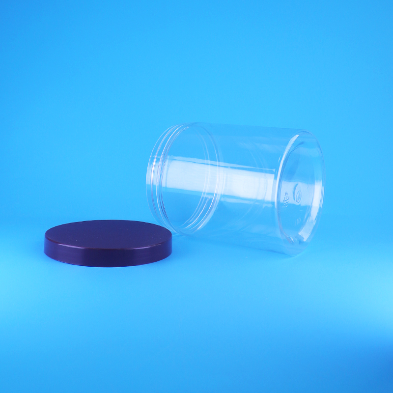 Barattoli rotondi trasparenti in plastica PET con coperchio piatto a vite a tenuta stagna, senza BPA, design personalizzato per frutta secca
