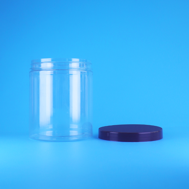 Barattoli rotondi trasparenti in plastica PET con coperchio piatto a vite a tenuta stagna, senza BPA, design personalizzato per frutta secca