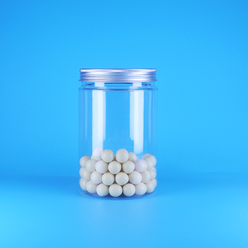 Barattolo rotondo alto in PET trasparente a bocca larga per alimenti per bambini e caramelle con coperchio piatto in alluminio