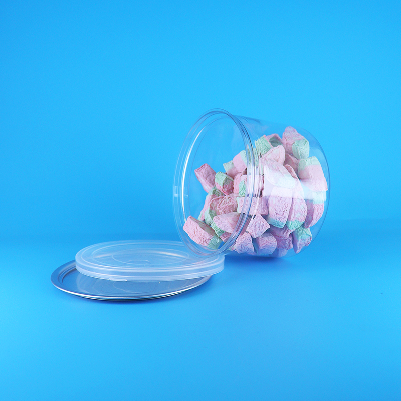 Barattolo rotondo in PET trasparente con coperchio facile da aprire per cibo, caramelle, biscotti, snack, tè