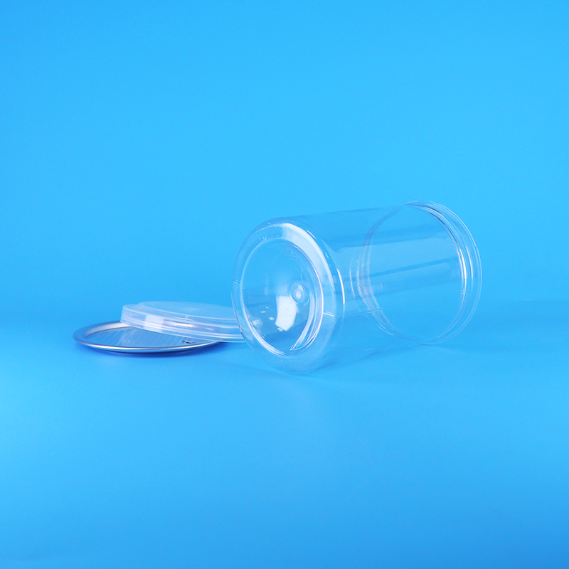 Barattoli trasparenti rotondi in PET senza BPA per caramelle, yogurt, alimenti per bambini, biscotti, coperchio in PE
