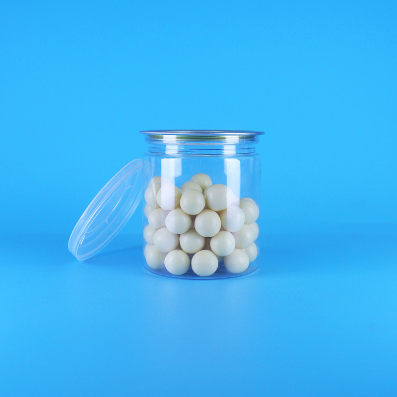 Proof di perdita facile Capo aperto Chiaro Rotondo Snack Caramelle PET Lattine di plastica Imballaggio alimentare