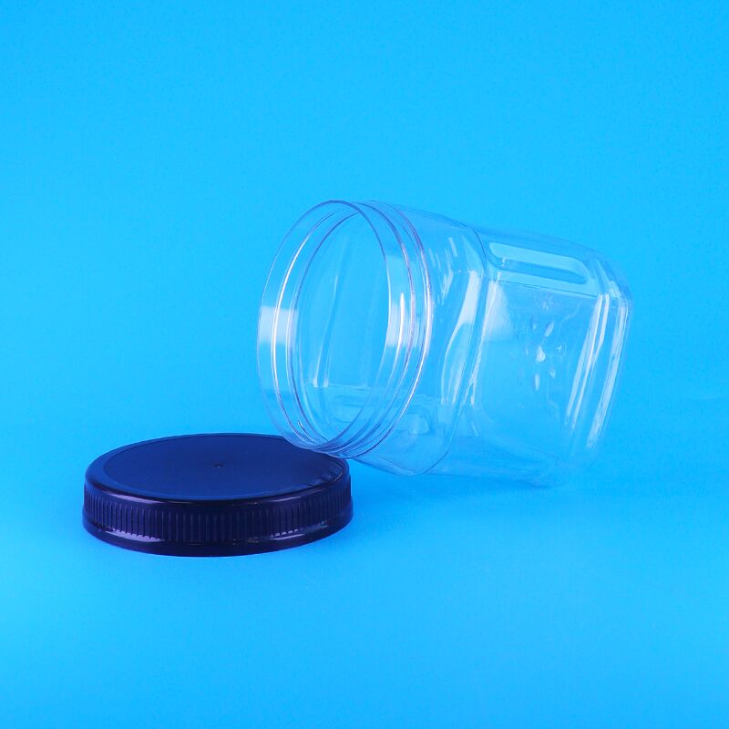 Barattoli di stoccaggio in plastica quadrati trasparenti senza aria con coperchio a vite per Skittles, gocce di cioccolato, fagioli e pinoli