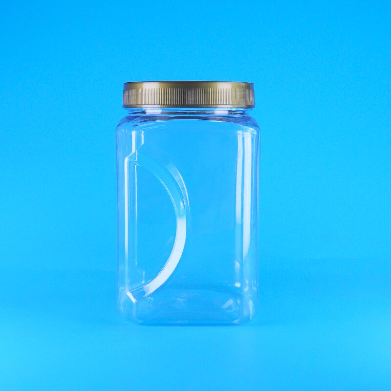 Barattolo per biscotti, frutta secca e mandorle in plastica PET trasparente a forma quadrata con coperchio marrone, per alimenti