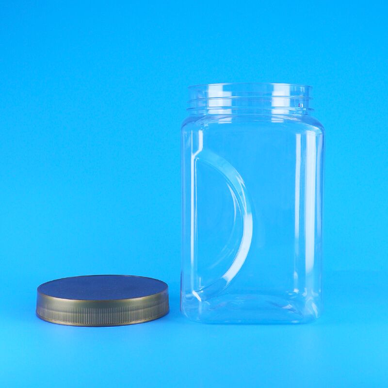 Barattolo per biscotti, frutta secca e mandorle in plastica PET trasparente a forma quadrata con coperchio marrone, per alimenti