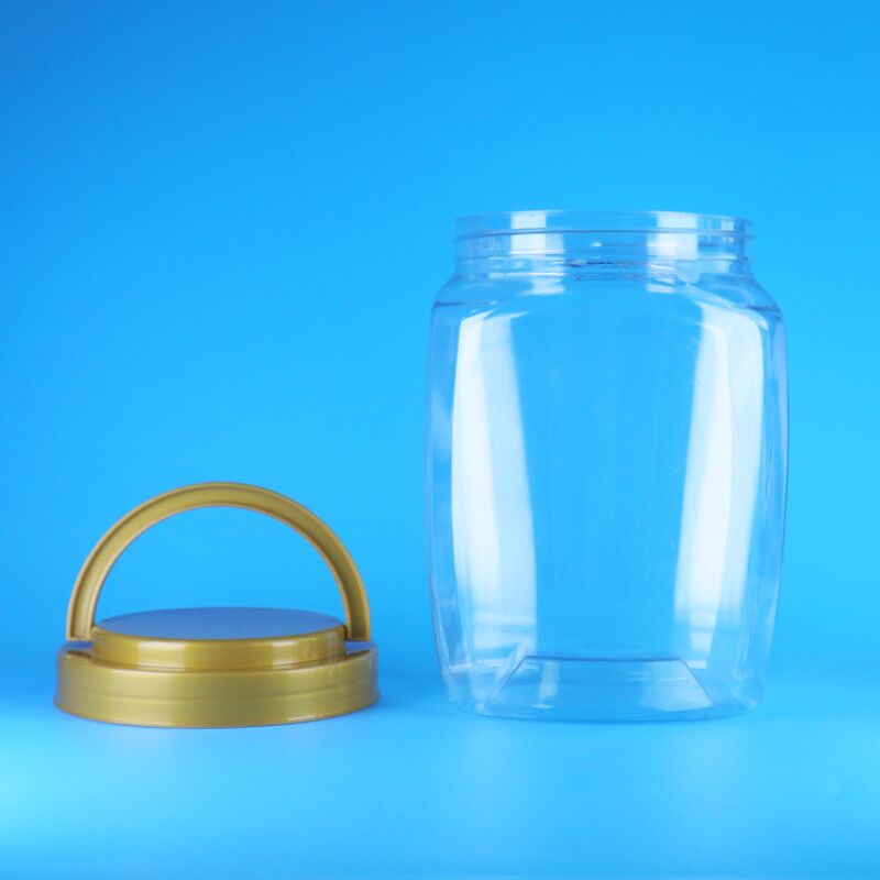 Manico quadrato trasparente Capo piatto di plastica PET Biscotti dolci Cibo secco Bottoni di cibo per bambini