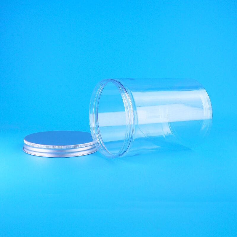 Barattolo in PET trasparente per alimenti con bocca larga, datteri rossi, olive, popcorn, rotondo, coperchio piatto a vite