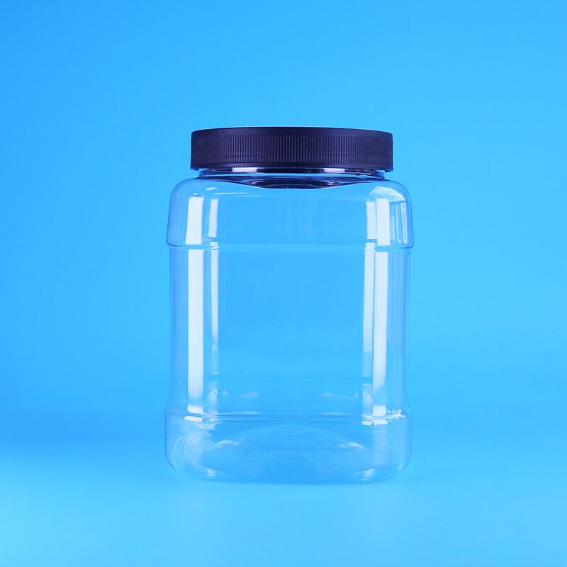 Barattolo quadrato personalizzato in PET con coperchio piatto a vite - Soluzione per conservazione alimenti senza BPA