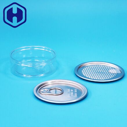 Barattolo rotondo in PET di plastica con coperchio apribile facile in latta per confezionamento di alimenti, caramelle, biscotti e snack