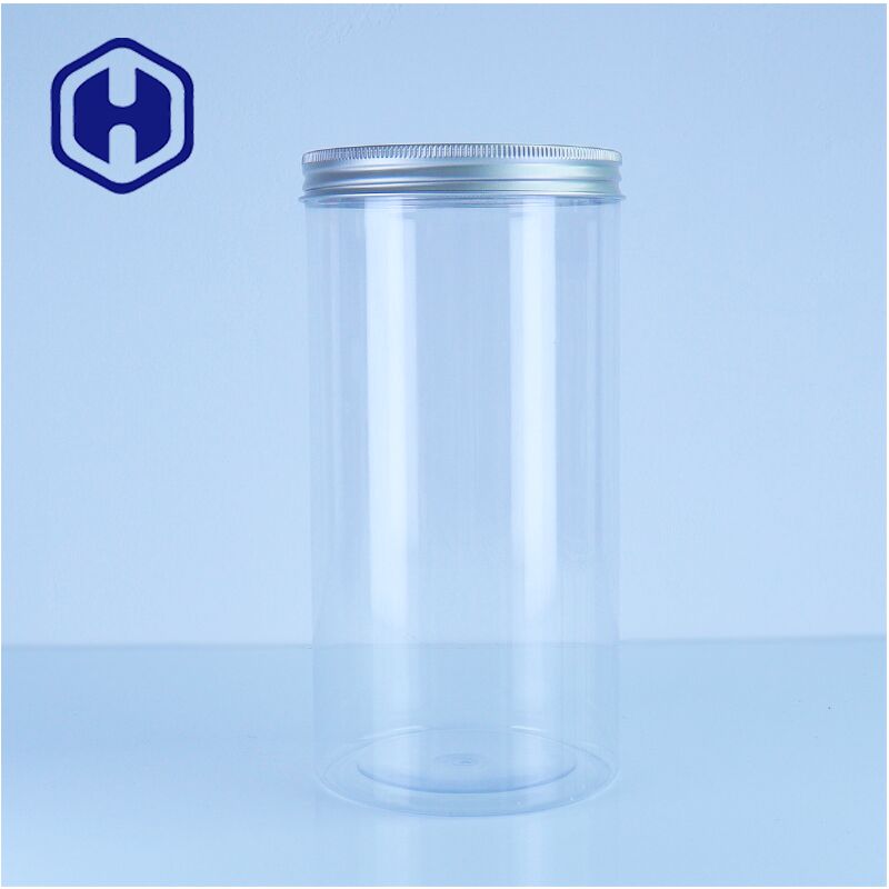 Vaso di plastica trasparente di alta qualità Capo in alluminio per lo stoccaggio di biscotti Noci Dolci di qualità alimentare