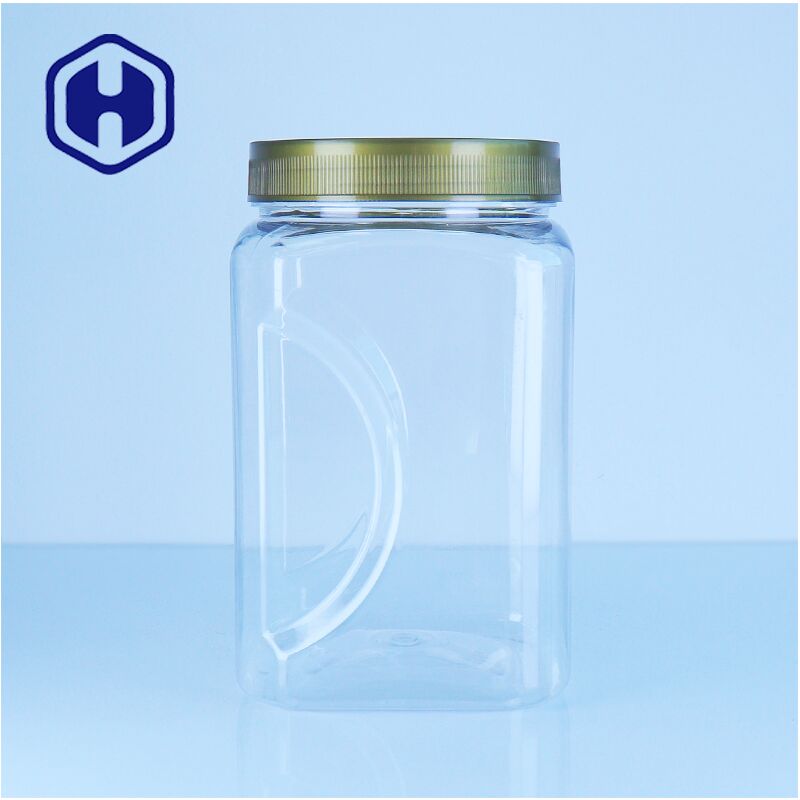 Vaso di miele in PET di plastica quadrato Capo piatto Grado alimentare Bpa libero Easy Pour Spice Snack