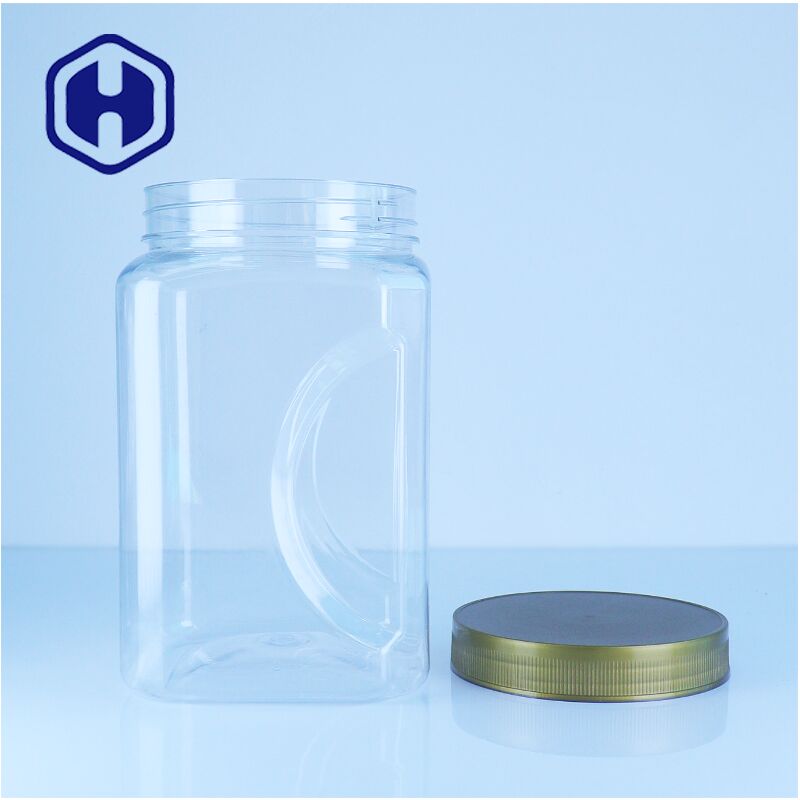 Vaso di miele in PET di plastica quadrato Capo piatto Grado alimentare Bpa libero Easy Pour Spice Snack