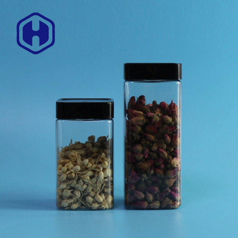 Riso di plastica dei biscotti del barattolo della chiara prova vuota della perdita che imballa il barattolo dell'ANIMALE DOMESTICO del quadrato dell'alimento 555ml