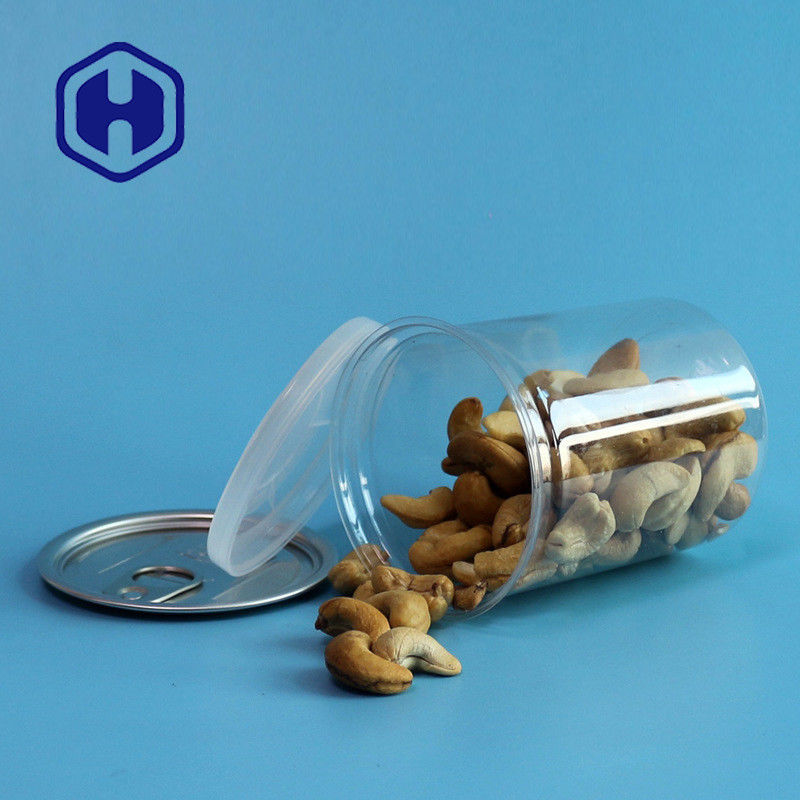 Barattoli di plastica PET trasparenti con anello di trazione 300 ml Cashew Mandorle Arachidi Noci mescolate Imballaggio