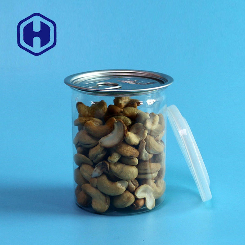 Barattoli di plastica PET trasparenti con anello di trazione 300 ml Cashew Mandorle Arachidi Noci mescolate Imballaggio