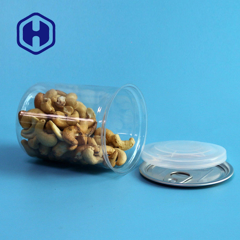 Barattoli di plastica PET trasparenti con anello di trazione 300 ml Cashew Mandorle Arachidi Noci mescolate Imballaggio