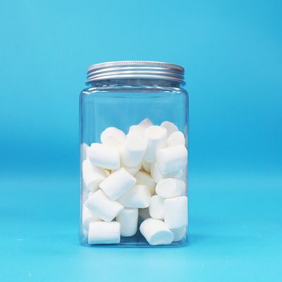 Barattolo per caramelle in plastica PET trasparente a forma quadrata con tappo in alluminio, senza BPA
