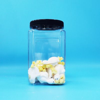 Bottine di plastica PET trasparenti a forma quadrata con tappo nero per cibo per bambini biscotti dolci