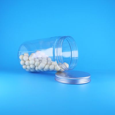 Barattolo rotondo alto in PET trasparente a bocca larga per alimenti per bambini e caramelle con coperchio piatto in alluminio