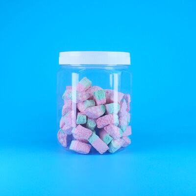 Barattolo esagonale trasparente in PET per compresse di latte e zucchero di cocco, vitamine, con coperchio a vite