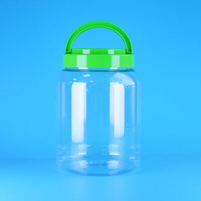 Barattolo di plastica rotondo PET per alimenti trasparente con coperchio a vite per caramelle filate e biscotti al burro