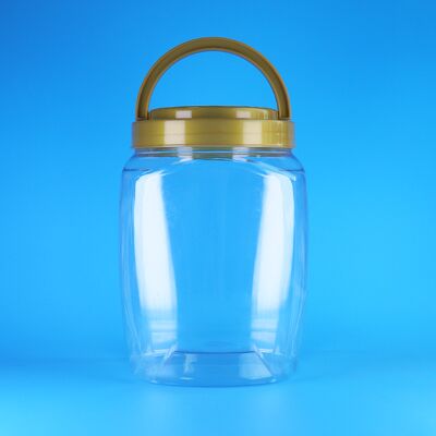 Barattoli di stoccaggio in PET trasparente con coperchio e manico quadrato per biscotti, frutta secca, pasta