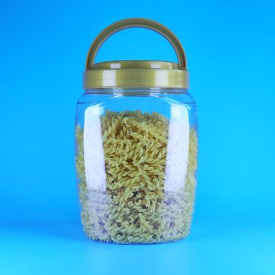 Barattoli di plastica PET trasparenti quadrati con coperchio e manico per caramelle, biscotti e alimenti per bambini