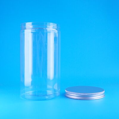 Barattoli rotondi in PET con coperchio a vite per arachidi croccanti, biscotti a forma di orsetto, frutta secca alimentare trasparente